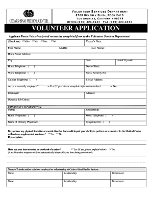 Cedars-Sinai Volunteer Application Form