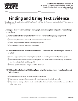 Text Evidence Worksheet