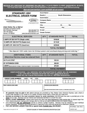 Colorado Convention Center Electrical Order Form