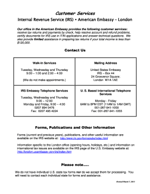 IRS Customer Services at US Embassy London