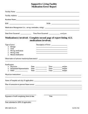 Supportive Living Facility Medication Error Report