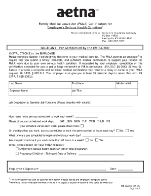 FMLA Certification for Employee's Serious Health Condition