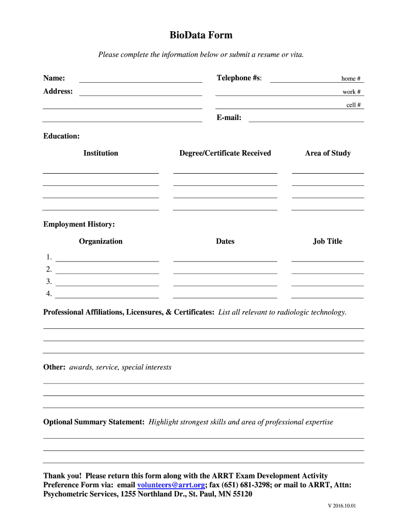 Biodata Form Fill Online Printable Fillable Blank PdfFiller