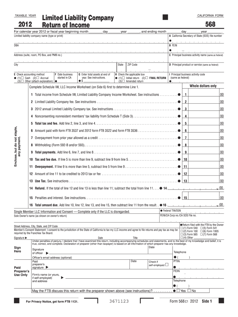 california form 568 Preview on Page 1.