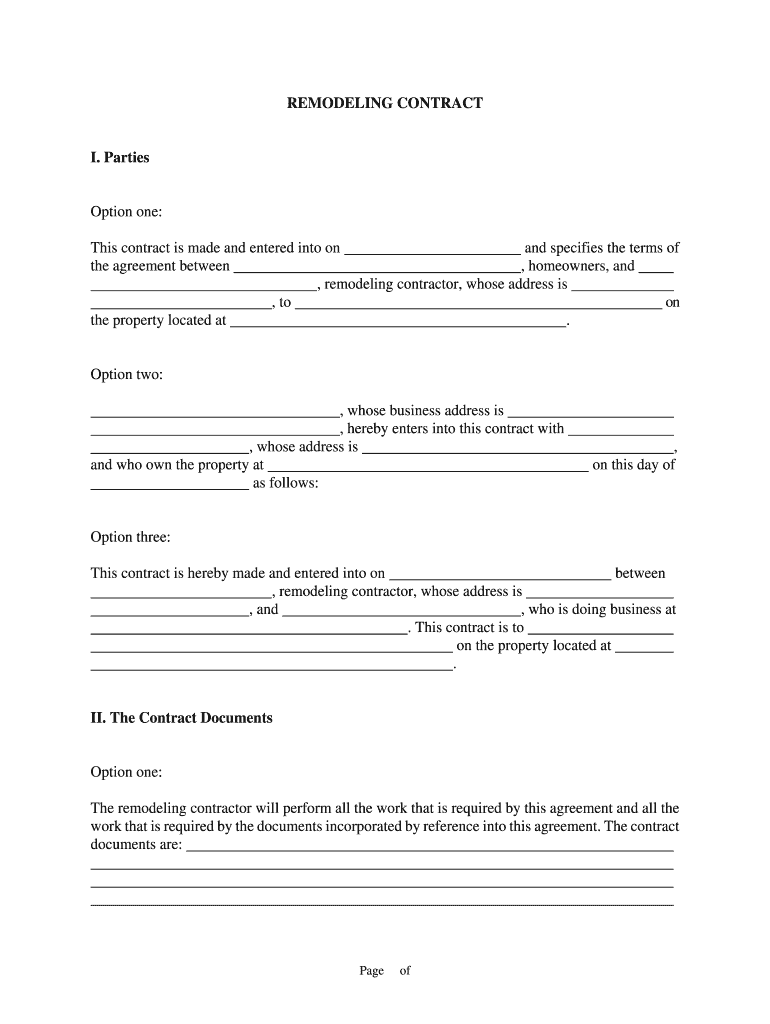 Remodeling Contract Template Word Fill Online Printable Fillable Blank Pdffiller