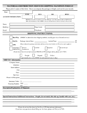 Materials Distribution Services Shipping Manifest Form 23