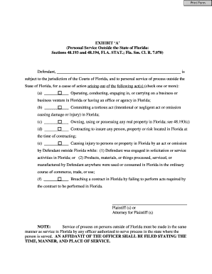 Florida Personal Service Outside State Form