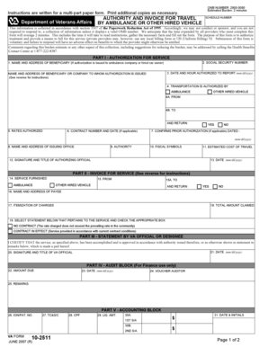 VA Form 10-2511 Travel Authorization and Invoice