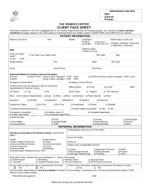 Client Face Sheet