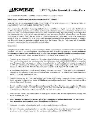 UEBT Physician Biometric Screening Form