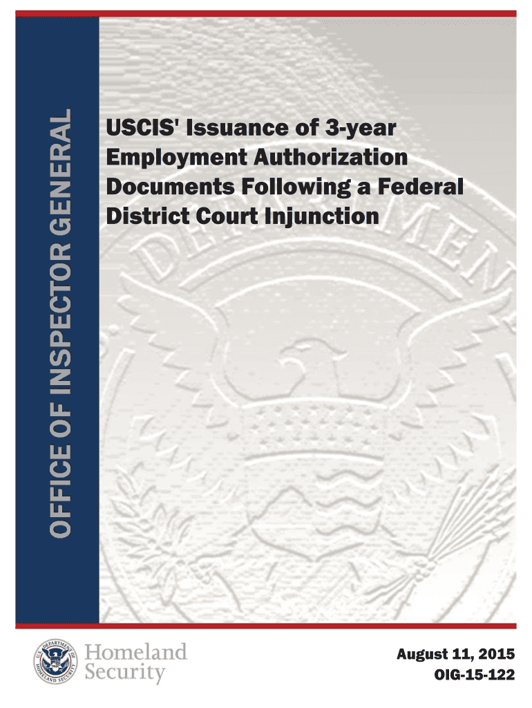Fillable Online oig dhs OIG15122 USCIS' Issuance of 3year Employment