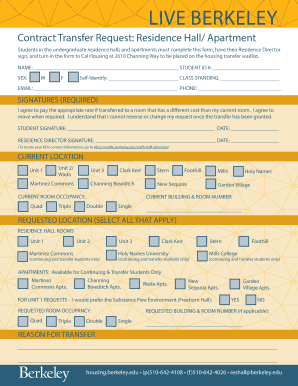 UC Berkeley Residence Hall Transfer Request Form