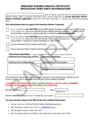 Merchant Mariner Medical Certificate Application Authorization