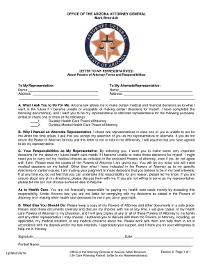 Arizona Letter to Representative for Power of Attorney