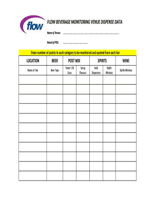 Beverage Monitoring Venue Dispense Data Form