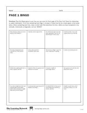 New York Times Bingo Game