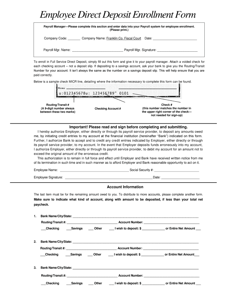 KY Employee Direct Deposit Enrollment Franklin County Fill And Sign