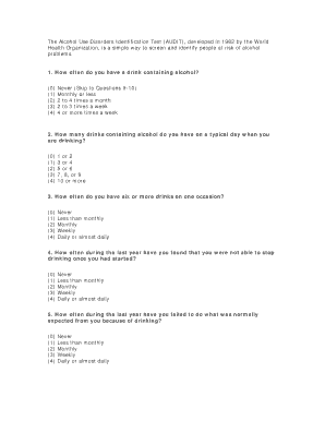 Alcohol Use Disorders Identification Test (AUDIT) Form