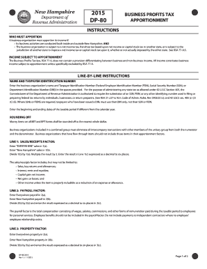 New Hampshire 2015 Business Profits Tax Apportionment Form
