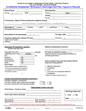Confidential Hospitalized TB Suspect / Discharge Care Plan ... - ph lacounty