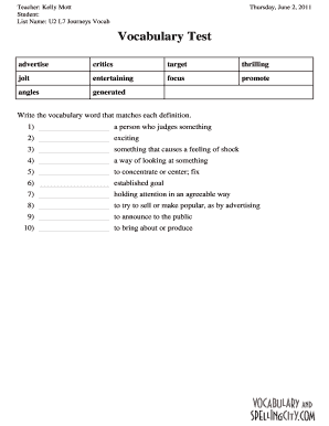 Vocabulary Test Template