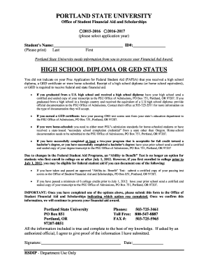 Portland State University Financial Aid Form