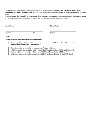 TABE Test Agreement Form
