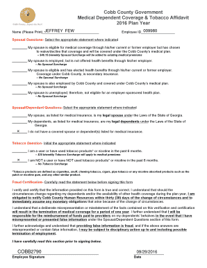 Cobb County Medical Dependent Coverage & Tobacco Affidavit