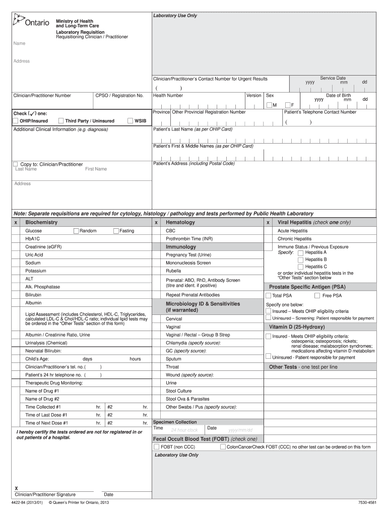 Ontario Lab Requisition 2020 2021 Fill And Sign Printable Template