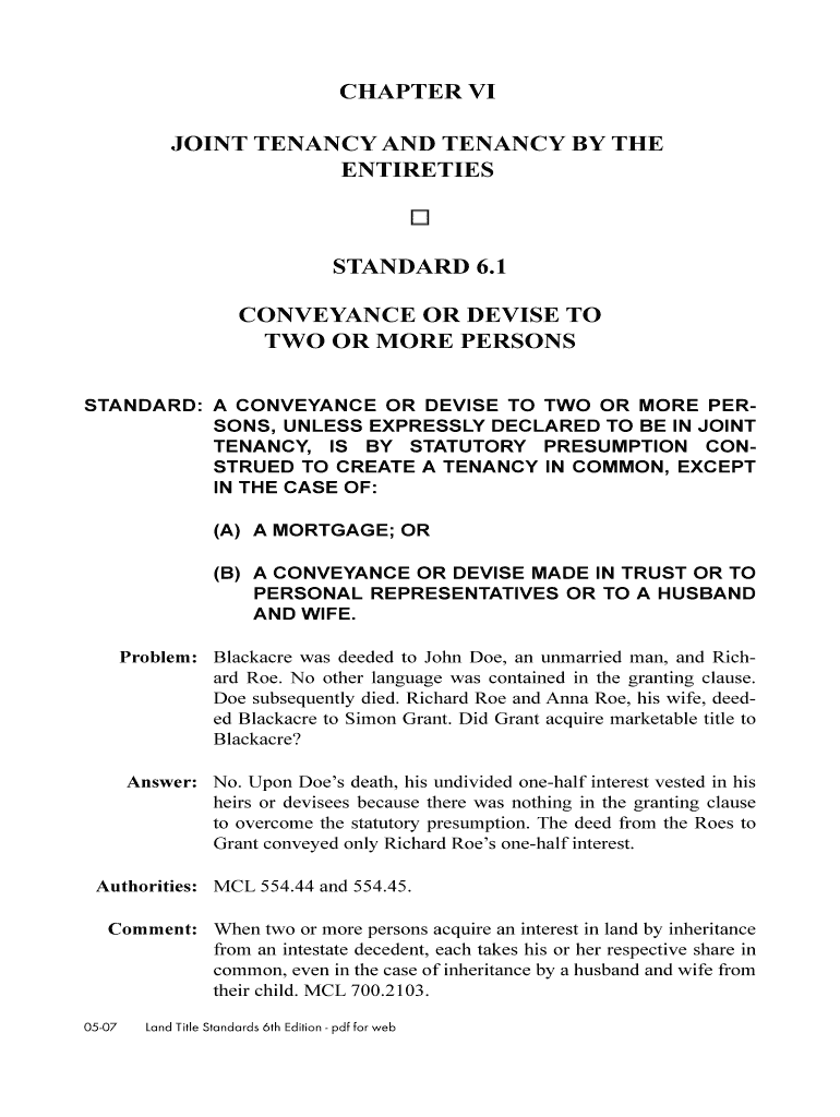 Fillable Online michbar Chapter vi joint tenancy and tenancy by the