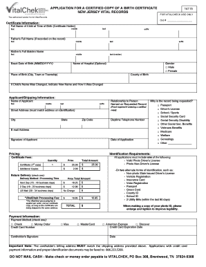 New Jersey Birth Certificate Application