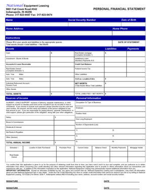 personal financial statement form blank nyc