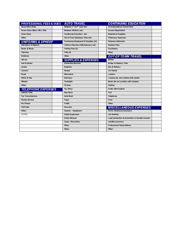 firefighter tax deductions worksheet Preview on Page 1