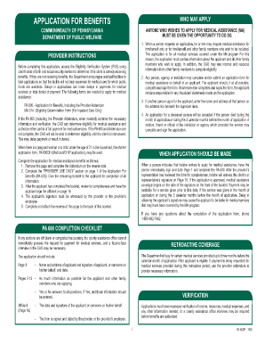 APPLICATION FOR BENEFITS - Department of Public Welfare - dpw state pa