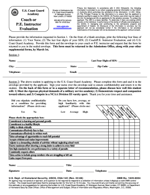 USCG Coach or PE Instructor Evaluation Form