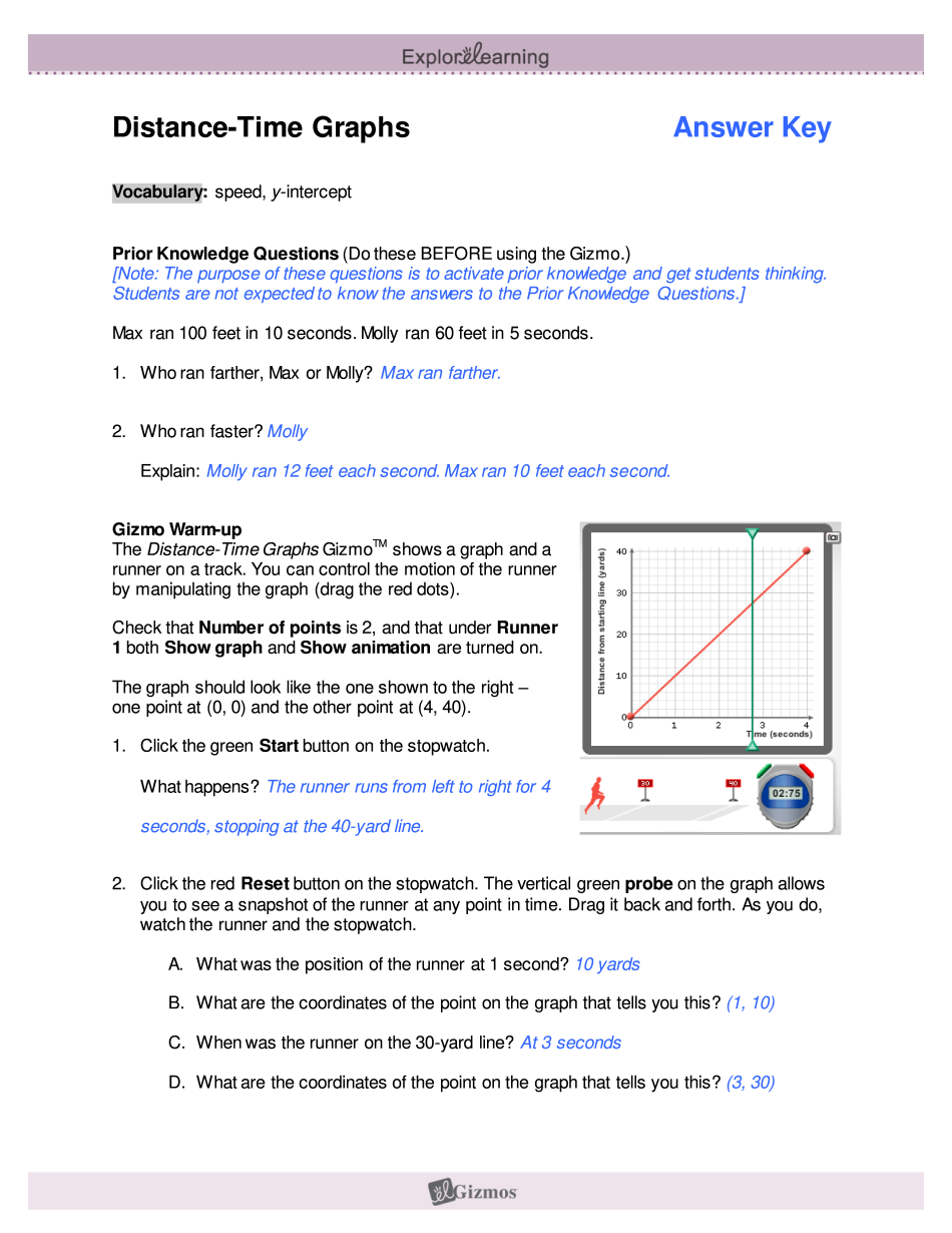 Distance-time Graphs Gizmo Answer Key Form