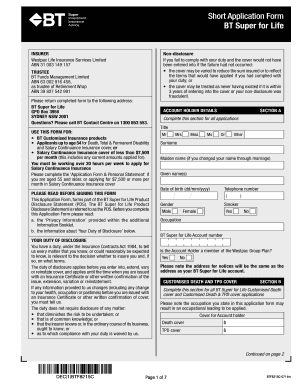BT Super for Life Insurance Application Form