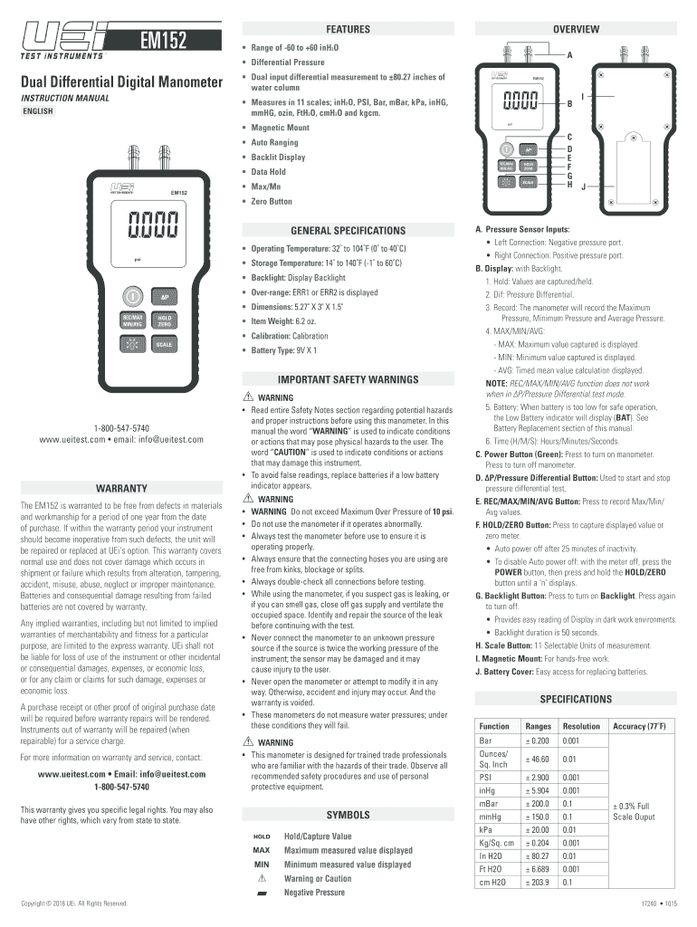 Fillable Online Range Of 60 To 60 InH2O Fax Email Print PdfFiller