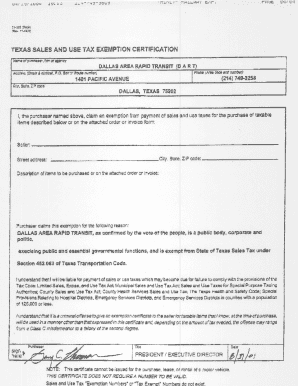 Fillable Online TEXAS SALES AND USE TAX EXEMPTiON CERTIFICATION Fax ...