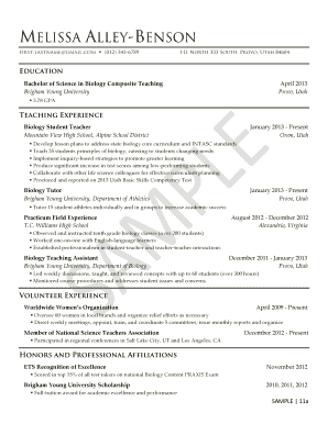 Teacher resume sample philippines - melissa alley-benson - Brigham Young University