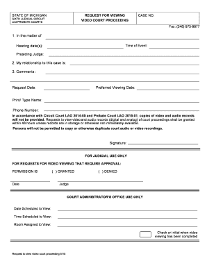 Michigan Video Court Proceeding Request