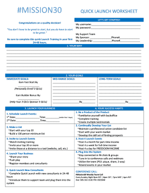 Mission30 Quick Launch Worksheet