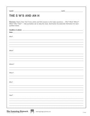 5 W's and an H Worksheet
