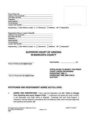 Stipulation to Modify Parenting Time and Child Support