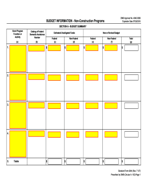 US Federal Grant Budget Summary Form