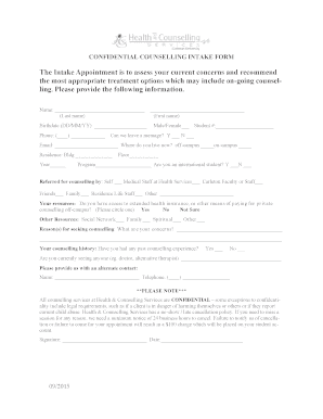 Confidential Counselling Intake Form