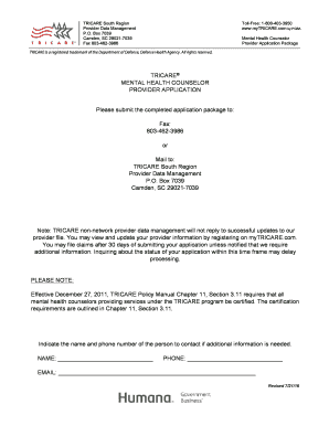 TRICARE Mental Health Counselor Application