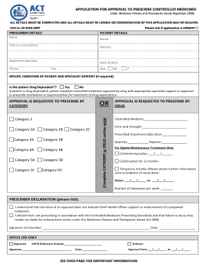 Application for Approval to Prescribe Controlled Medicines