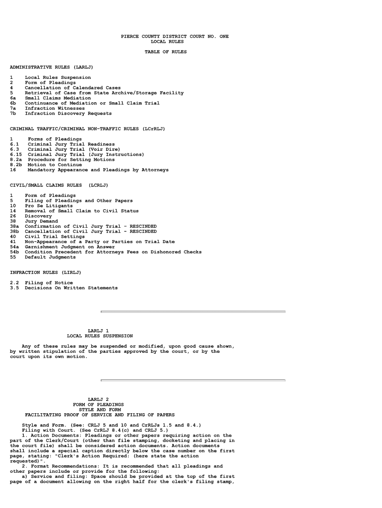 Fillable Online courts wa PIERCE COUNTY DISTRICT COURT NO. ONE LOCAL