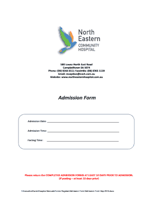 North Eastern Community Hospital Admission Form